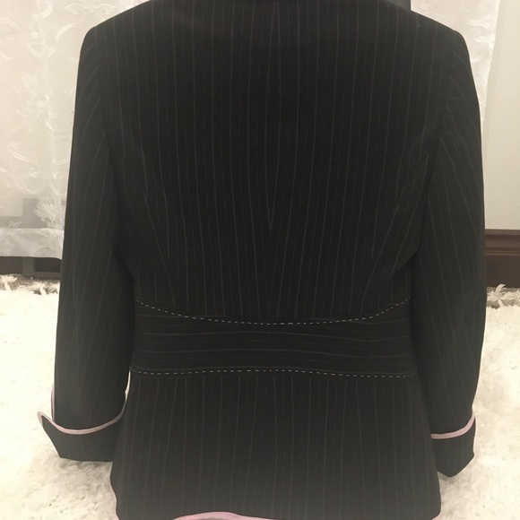 Black pink pinstripe open blazer suit sz4 - Picture 2 of 6